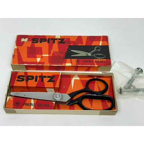 VTG Spitz Pinking Shears Original Box Black Handles Steel Blades Sewing Scissor - Picture 1 of 9